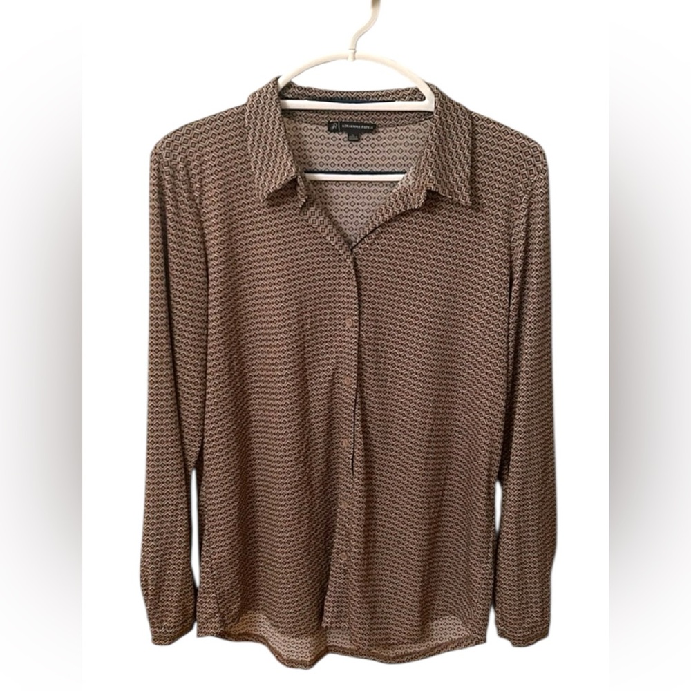 Adrianna Papell Button Down Geometric Diamond Pattern Shirt Women’s Size Medium